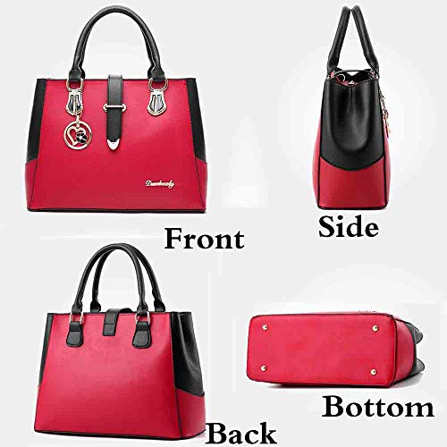 Women Handbag and Purse Stitching Shoulder Top-handle Bag Tote with Heart-shaped Pendant4