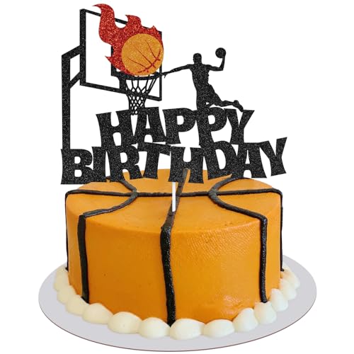 Hooqict Basketball Happy Birthday Cake Topper Glitter Cake Decorations for Kids Boys Men Basketball Birthday Party Decorations Sport Theme Party Supplies