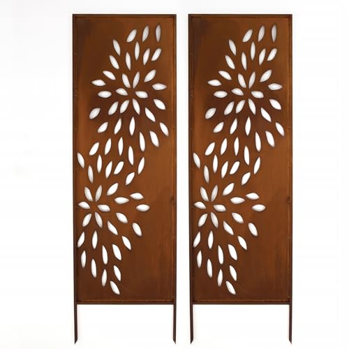Kapaga - Sichtschutz Metall 2x - 160 cm x 50 cm - Edelrost - Rostoptik Sichtschutz für Garten - Sichtschutzelement - Sichtschutzwand - Gartendekoration Zaun - Rost (Azur)