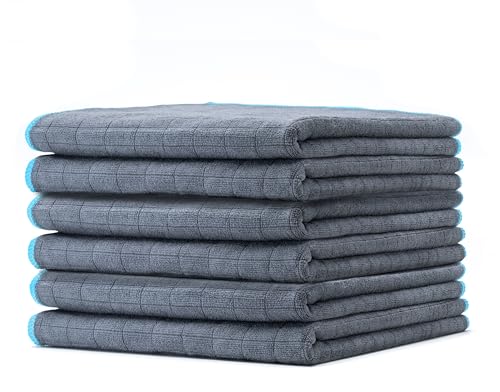 Kemes Mikrofasertücher Auto 6 Stück 380GSM 40x40 cm Reinigungstuch für Haushalt, Fenster und Autopflege Putztücher Microfaser Trockentuch Multifunktionales Mikrofasertuch | Dunkelgrau
