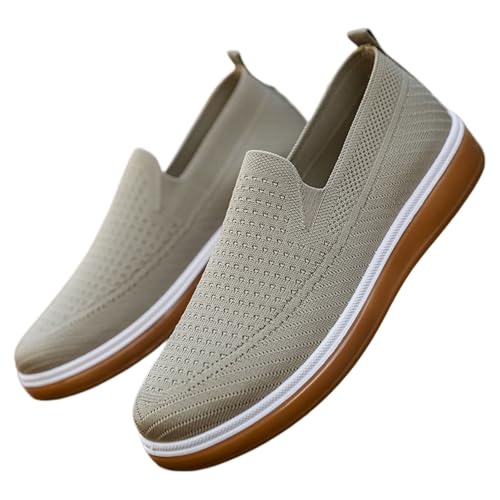 Mocasines de punto para hombre planos estilo retro e informales inteligentes, Khaki 38 2/3