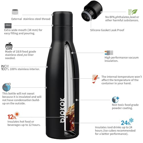 Image of BJPKPK 17oz Skinny Insulated Water Bottle, Stainless Steel Flask