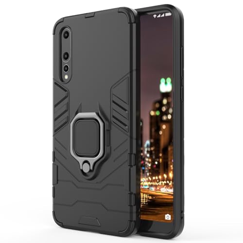 RIIMUHIR Hülle für Huawei P20 Pro Panzerhülle mit 360 Metall Ring Ständer Kratzfestes Stoßfest Hart Handyhülle Armor Hülle mit Kameraschutz (Schwarz)