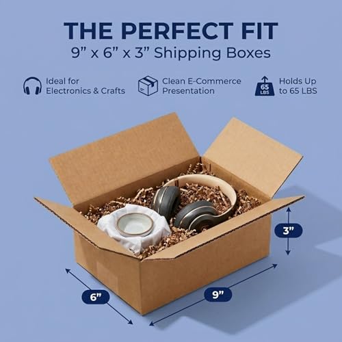 Image of BOX USA Shipping Boxes Flat 9 inchL x 6 inchW x 3 inchH, 25-Pack | Corrugated Cardboard Box for Packing, Moving and Storage
