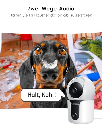 CZEview 3MP+3MP Dual Kameras Überwachung Innen, 5Ghz WLAN 360° Hundekamera Haustierkamera mit APP, Überwachungskamera Innen, ABO Optional, Indoor Camera