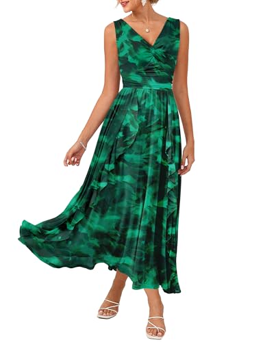 Image of GRACE KARIN Women's Summer Sleeveless Floral Maxi Dress V Neck Formal Wedding Guest Dress A Line Beach Vacation Clothes