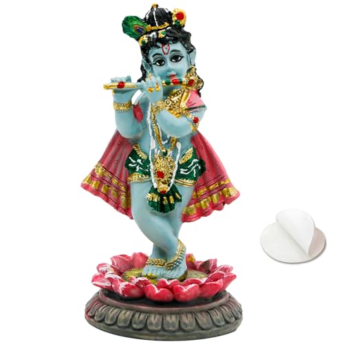 alikiki Hindu God Krishna Idol - 3.9”H Indian Little Krishna Statue for Car Dashboard Home Office Temple Mandir Altar Pooja Item Diwali Puja Figurine