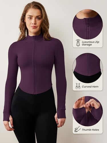 Image of AVGO Women's Workout Jacket Lightweight Zip Up Cropped Yoga Jackets Slim Fit Athletic Tops with Thumb Holes