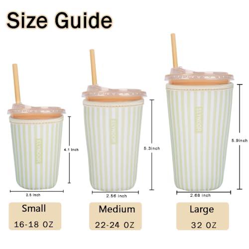 Image of Reusable Insulated Sleeve for Iced Coffee Cup, 3-Pack Coffee Neoprene Drink Sleeve for Cold & Hot Drinks, Beverage Holder for Iced Coffee (Lime Stripes)