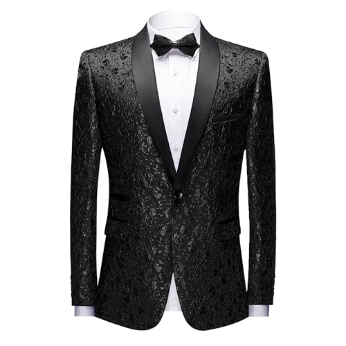 Mens Floral Tuxedo Jacket Jacquard Dress Suit Jackets 1 Button Print Tux Blazer Sport Coat