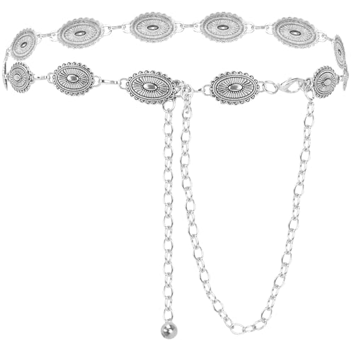 Adjustable Concho Belt for Women Metal Chain Belt Cowgirl Premium Belly Belt for Concerts, Festivals, Cosplay, Daily Wear