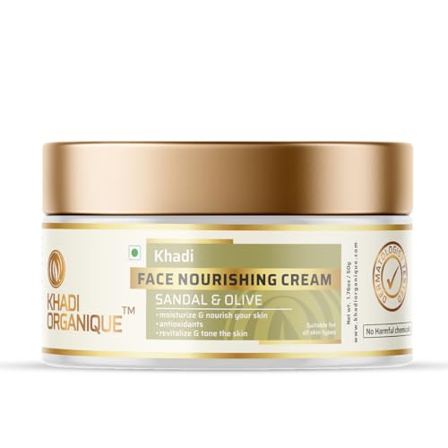 Image of Khadi Organique Sandalwood & Olive Natural Face Moisturizing Nourishing Cream | Reduce Wrinkles & Fine Lines | Suitable for Men & Women of all Skin Types - 50gm