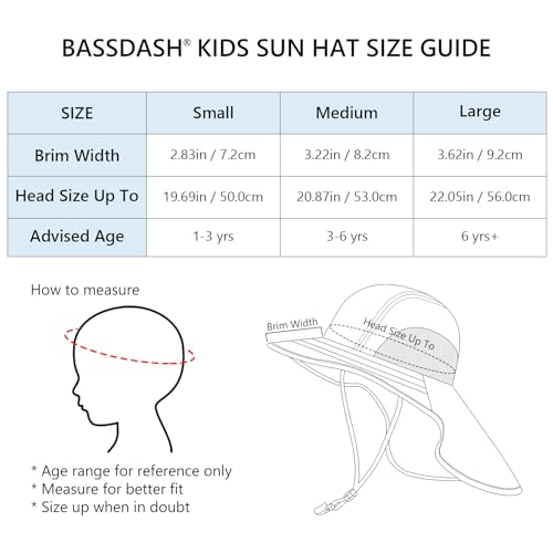 BASSDASH Kids UPF 50+ Wide Brim Sun Hat with Neck Flap Lightweight Cooling Performance Toddler Girls Boys Outdoor Play Hats3