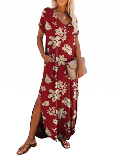 Image of Dokotoo Summer Dresses for Women 2026 Maxi Dress V Neck Cap Sleeve Sundress with Pockets Womens Dresses Beach Vacation