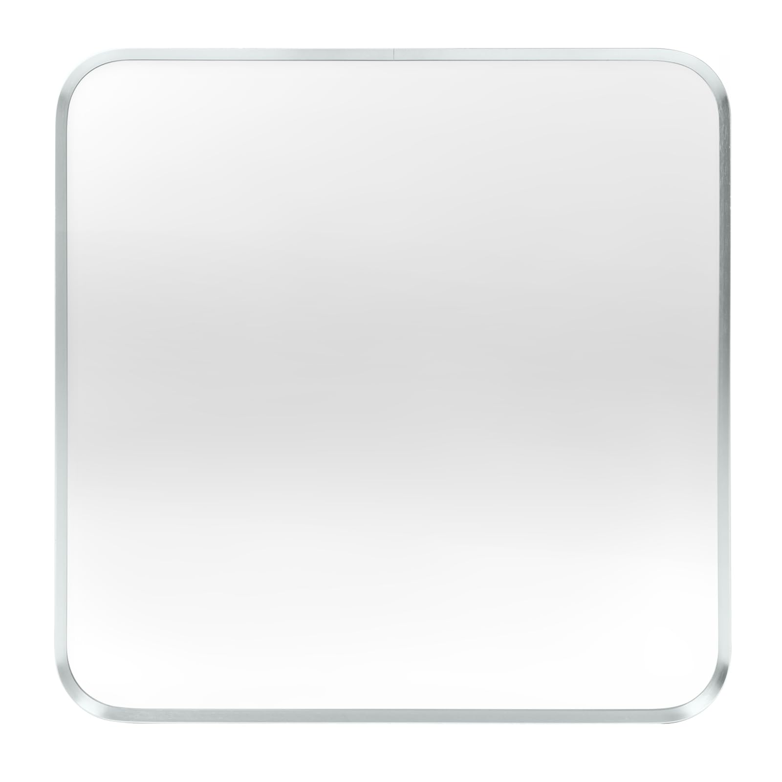 Silver Bathroom Mirror 30x30in, Metal Framed Rounded Rectangle