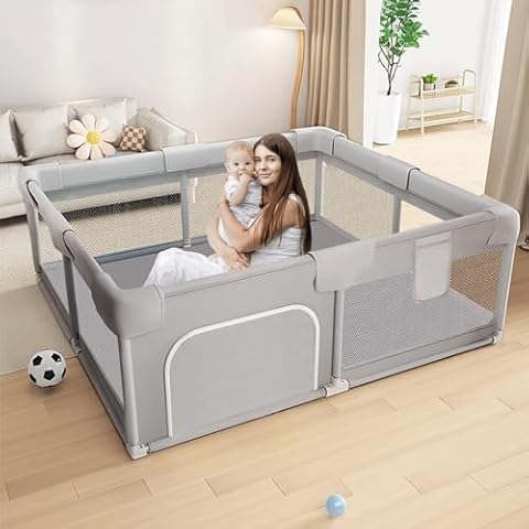 Baby Playpen Play Pens for Babies and Toddlers Baby Fence Baby Play Yards for Indoor & Outdoor with Breathable Mesh Anti-Fall Cover