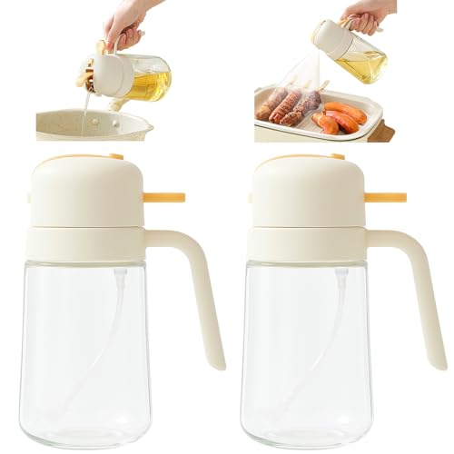 JIMMEAL Oil Dispenser for Kitchen 2 PACK, 2 in 1 Olive Oil Sprayer, Olive Oil Dispenser Spray Bottle for Cooking for Air Fryer, Barbecue, Salad 18.2oz/540ml (Beige)