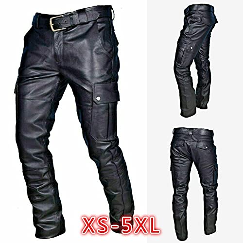 tuduoms Men's Fashion Retro Goth Trousers PU Leather Biker Pants Winter Casual Slim Fit Stretch Pant Hip Hop Skinny Pants2