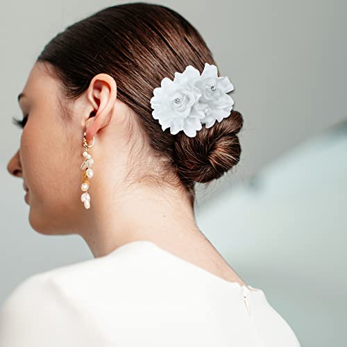 6 Piezas Pinzas de Pelo Florales Blancas con Cristales miniatura 3