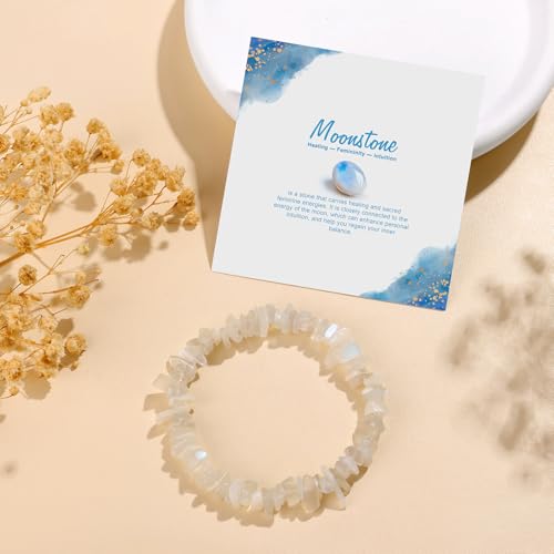 GolbalJew Natural Gemstone Beads Bracelets Healing Crystal Stone Beaded Bracelet for Women Men Handmade Spiritual Jewelry Gifts, 5-8mm Moonstone Chips Beads4