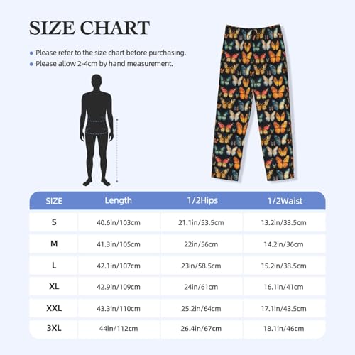 Mens Pajama Pants - Colorful Butterflies Print Soft Sleep Lounge Pants For Men, Casual Pj Bottoms With Pockets3