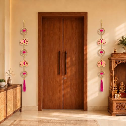Image of JH Gallery Lotus Wreath Hanging - Ganesh Chaturthi Decoration Items for Home, Handmade Ganpati Makhar & Mandap Backdrop, Temple & Wall Hanging Decor (33 Inch, Pack of 2)