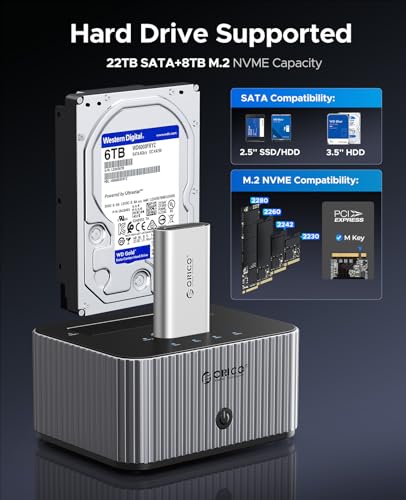 ORICO Hard Drive Docking Station 10Gbps for NVMe SSD & SATA 3.5 HDD with Bidirectional Cloning Type-C Hybrid Docking Station with Independent Aluminum Heat Sink - image 2