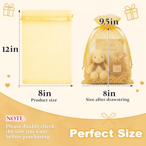 Image of Crweety Gold Organza Bags 8x12 Inch 50 Pcs, Large Mesh Gift Bags Drawtring for Wedding Favor Bridal Shower Party Favor, Luxury Jewelry Pouches for Candy, Treat Sachet Gift Wrap & Graduation Gifts