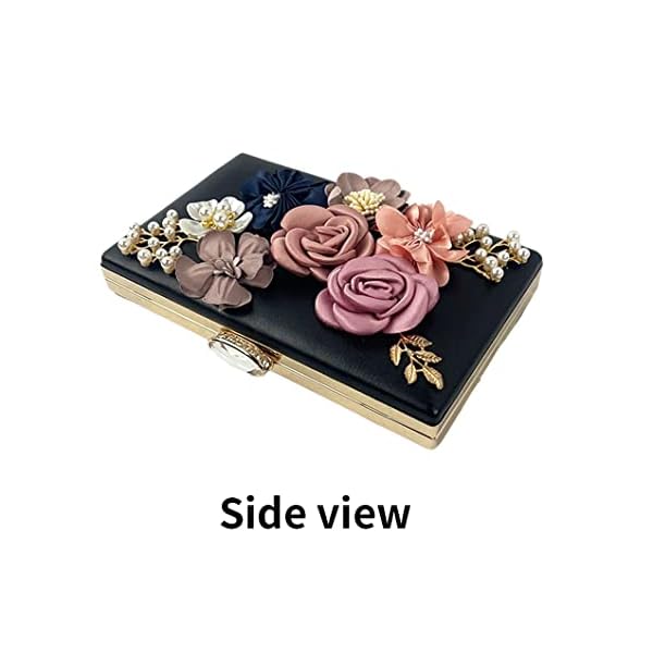 SAoLS Women's Handmade 3D Floral Pearl Purse Bridal Wedding Daytime Beach Party Evening Clutch Wallet Organizer Hand Bag - Image 3