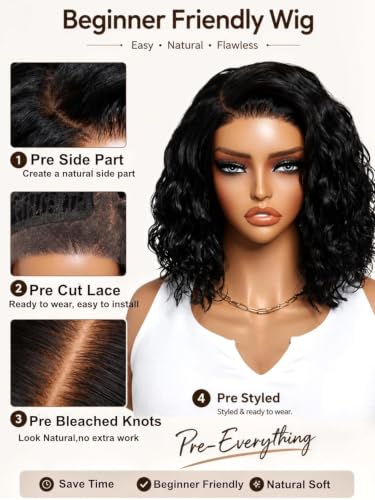 UNICE Side Part Water Wave Bob Wig — 14" 220% Density