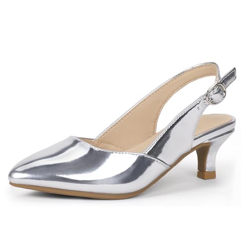 Image of PANDANINJIA Girls Dress Shoes Kitten Heels Sandals Closed Pointed Toe Slingback Flower Girl Little Big Kid Wedding Party School Pumps Shoes
