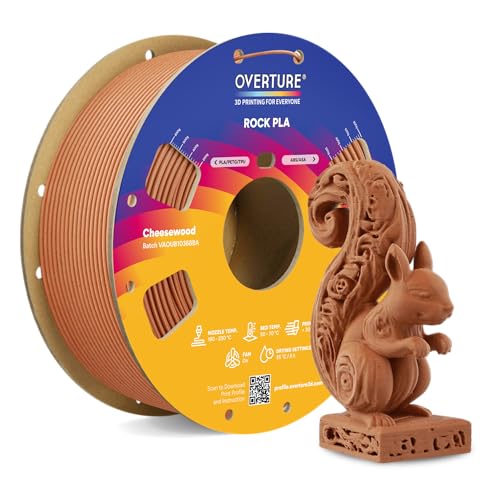 Image of OVERTURE Rock PLA Filament 1.75mm, Marble PLA 3D Printer Filament 1kg Spool (2.2lbs), Dimensional Accuracy + /- 0.02 mm, Fit Most FDM Printer (Cheesewood)