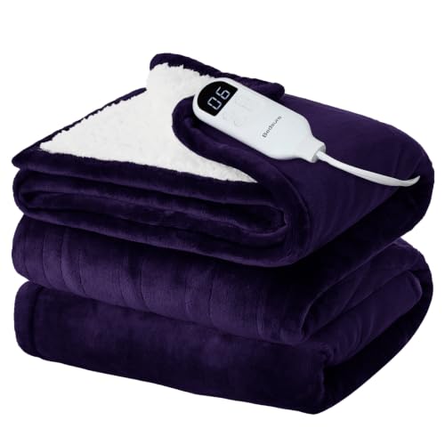 Image of Bedsure Heated Blanket Throw XL, Soft Electric Blanket with Preheat, Purple