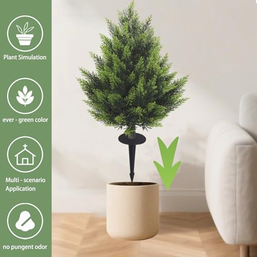 R's Ceder Artificial Topiary Cedar Tree 2FT Faux Little Bush Cedar Tree UV Resistant Shrub Potted Artificial Plant for Outdoor Indoor Front Porch Garden (2 Pack)