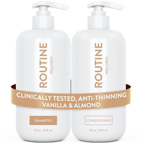 Routine Wellness Anti-Thinning Shampoo and Conditioner Set for Thinning Hair - Biotin DHT Blocker Women & Men - Color Safe Shampoo for Hair Loss & Healthier Hair - Vanilla & Almond (Pack of 2)