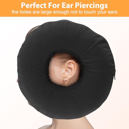 CYMNER Piercing Kissen mit Loch: Donut Kissen für Seitenschläfer Piercing Ohr,das Schmerzen lindert und bei schlafenden ohrläppchen entzündung dämpft (Black Ice Silk Material)