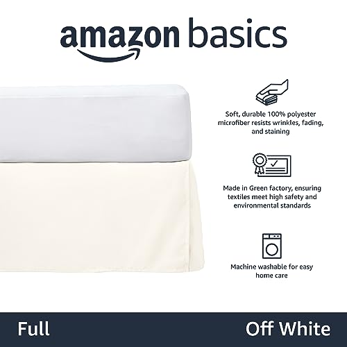 Image of Amazon Basics Lightweight Pleated Bed Skirt, Full, Off White, Machine Washable, Fade Resistant, Wrinkle Resistant