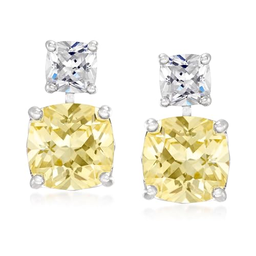 Ross-Simons 10.50 ct. t.w. Yellow and White CZ Drop Earrings in Sterling Silver