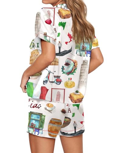 SHESHOW Satin Pajamas for Women Set Satin Button Down Short Sleeve Shirt and Shorts Summer Loungewear Size XS-XXL2