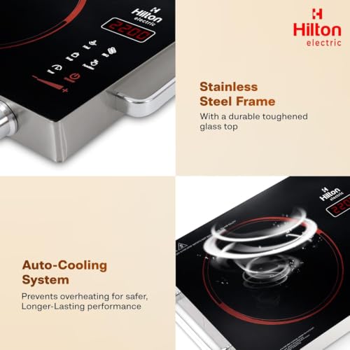 Image of Hilton Electric Premium 2200-watt Radiant Infrared Cooktop with Free Stainless Steel Grill for barbecue |3 Preset Functions | Digital Display |Timer Control | Over Heating Protection(1 Year Warranty)