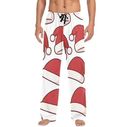 Santa Hats Pattern Men's Pajama Bottoms Plaid Pajamas Pants for Men Soft Long Lounge Woven Pj Sleep Pant with Pockets2