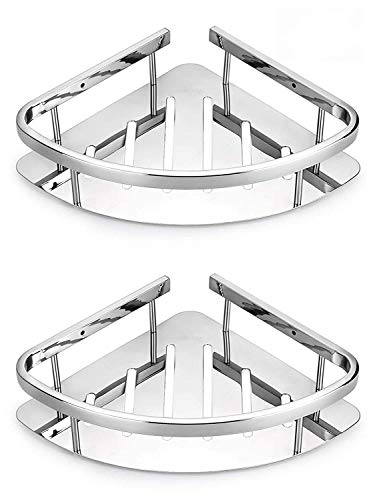 HAPO 304 Stainless Steel Bathroom Corner Shelf and Shower Caddy Basket Stainless Steel Triangular Wall Mount Chrome Finish (Pack of 2)
