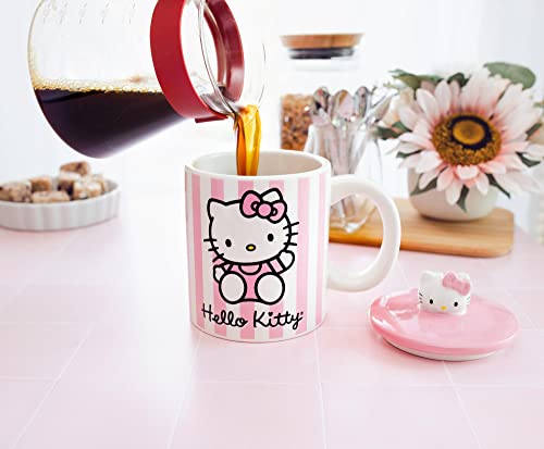 Toynk Sanrio Hello Kitty Pink Stripes Ceramic Mug with Lid - Image 4