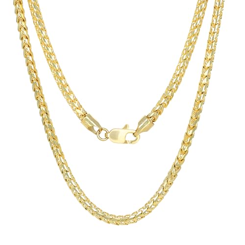 Nuragold 14k Real Yellow Gold Solid Franco Diamond Cut 2.5mm Spiga Wheat Chain Necklace (16