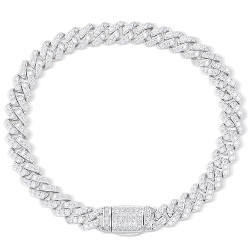 Ucciyo 7 Inch Moissanite Cuban Link 18k Gold Plated Sterling Silver 6MM Iced Out Moissanite Chain For Men Women