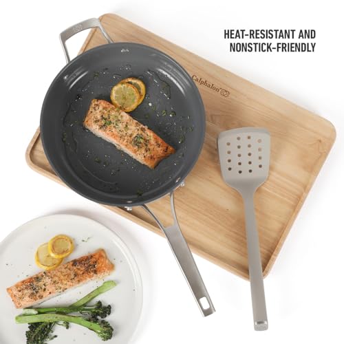 Image of Calphalon Edge Silicone Slotted Turner, Flexible Silicone Slotted Spatula with Reinforced Core, Heat-Resistant Nonstick-Safe Turner for Draining, Taupe