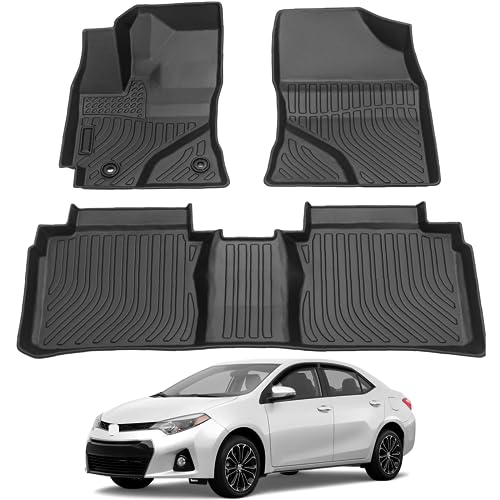 All Weather Rubber Car Floor Mats Compatible with 2014-2019 Toyota Corolla(NO FIT Corolla im & Hatchback) Odorless 3D Raised Edges Custom Fit Full Set Laser Measured Non Slip Corolla Accessories