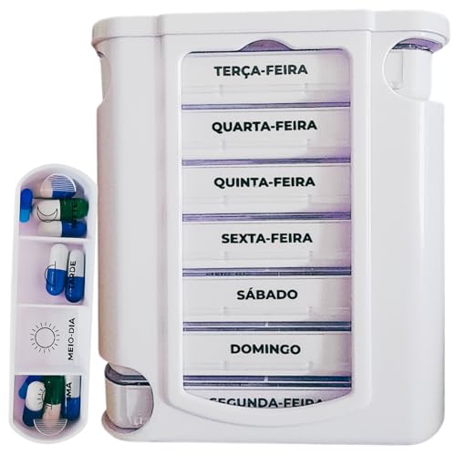 Porta Remedio Semanal Organizador de Remédios, Comprimidos, Cápsulas e Pílulas – Caixa Estojo Diário Manhã, Tarde, Noite e Meio-Dia – Separador de Medicamentos