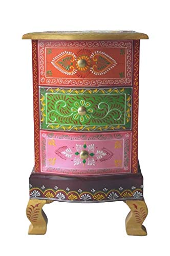 Wood To Cart Modern Wooden Hand Painted 3 Drawer Bedside Office/Coffee Table for Living Room (Multicolour)-image-25