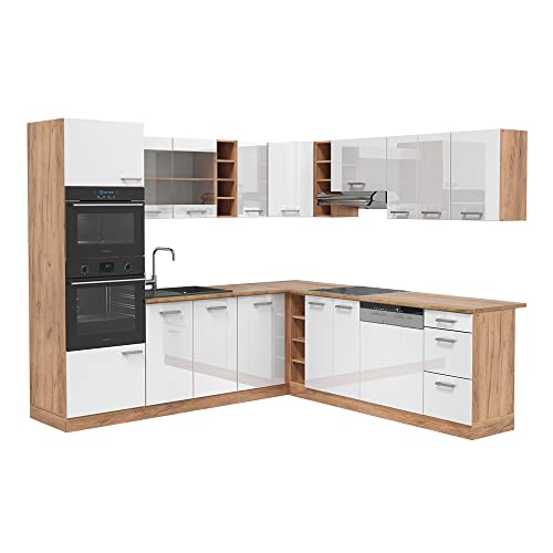 DIMENSIONI: La cucina angolare componibile ha una dimensione totale di 237x247 cm, la profondità e l'altezza dei moduli inferiori e superiori sono mostrate nelle foto.